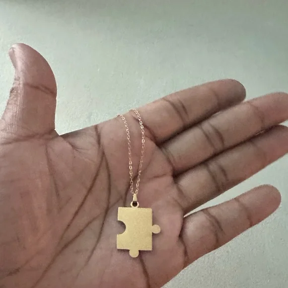 Gold Puzzle Piece Pendant Necklace Minimalist Meaningful Jewelry New - Picture 3 of 6